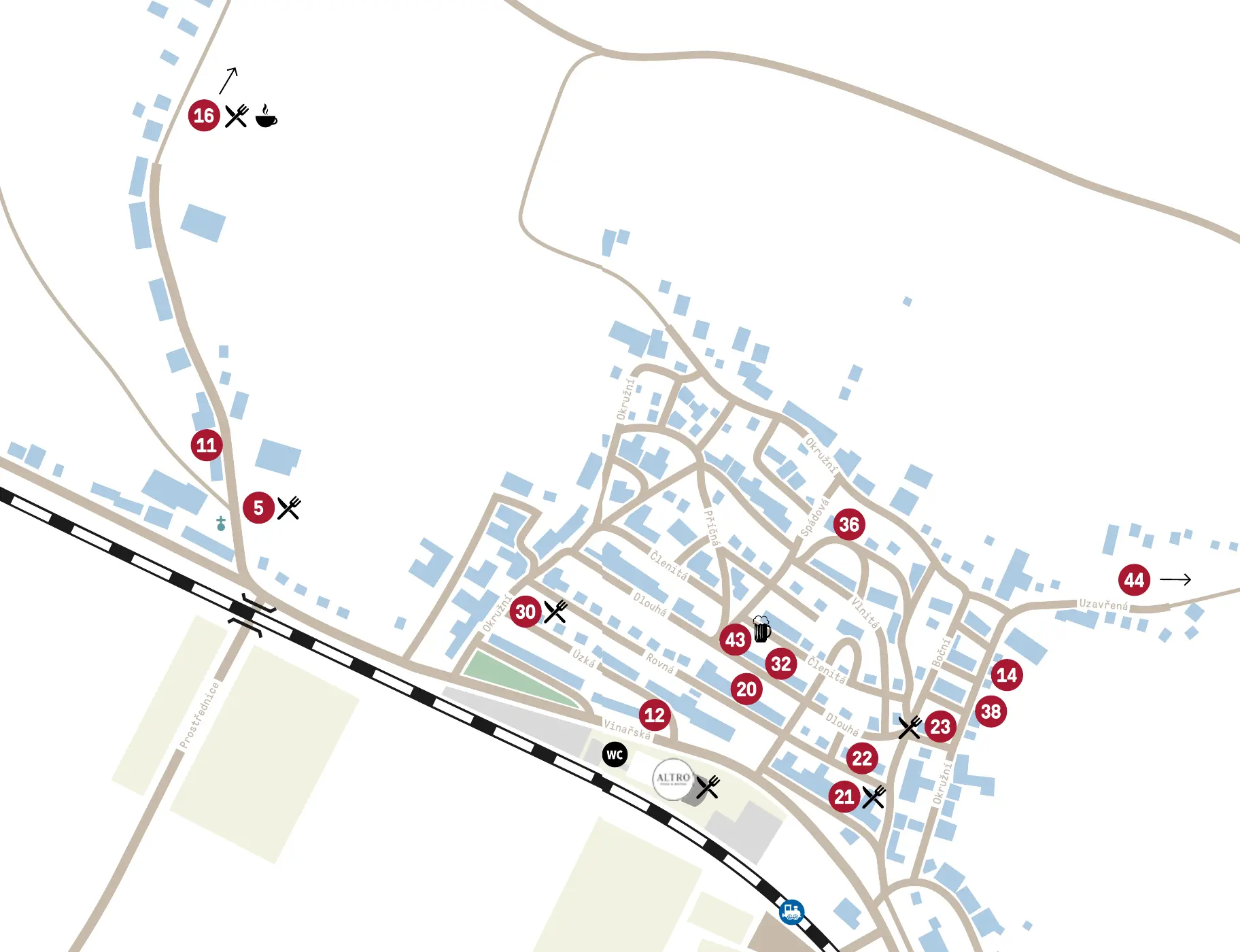 Mapa sklepů členů Mutěnské hory